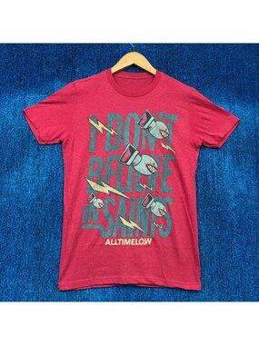 All Time Low I Dont Believe In The Saints Rock Red T-Shirt Size Small